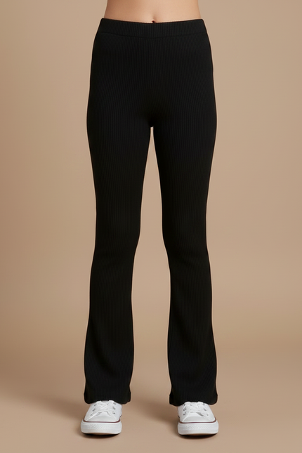 Pantalon Noir Évasé Côtelé Confortable Enfant - Maille - vue 3