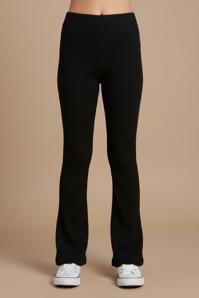 Pantalon Noir Évasé Côtelé Confortable Enfant - Maille - vue 3