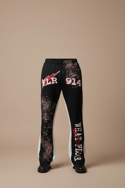 Pantalon Noir Imprimé Flared Hip Hop Décontracté - Molleton - vue 3