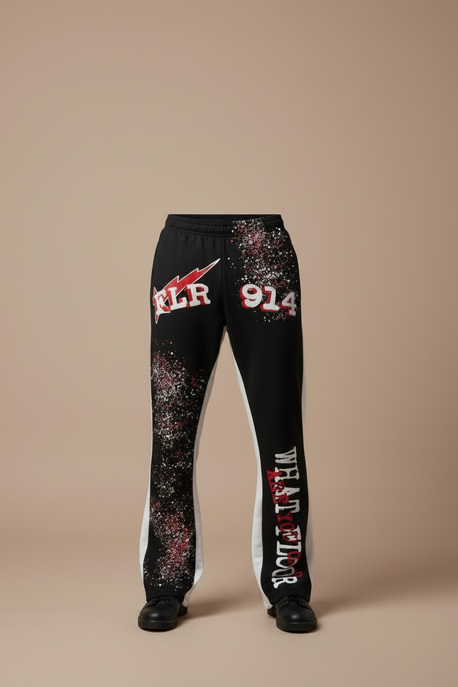 Pantalon Noir Imprimé Flared Hip Hop Décontracté - Molleton - vue 3