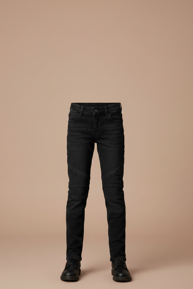 Pantalon Noir Slim Fit Motard Côtelé Enfant - Jean - vue 3