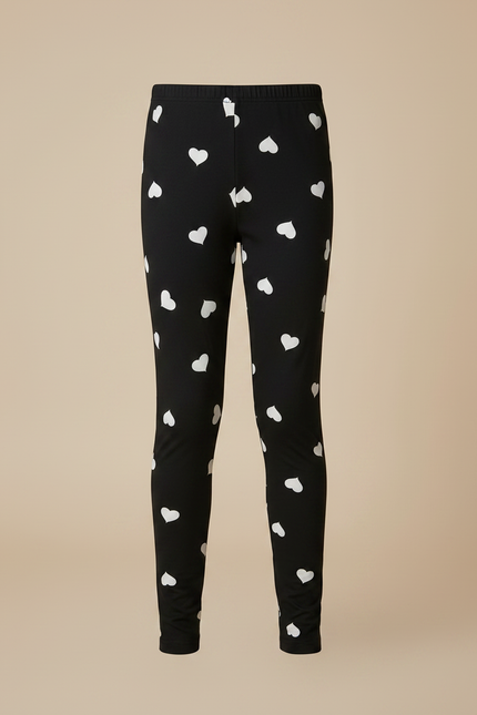 Pantalon Noir Cœurs Blancs Extensible Fille - Maille - vue 3