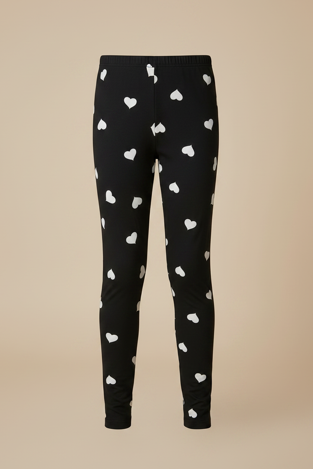 Pantalon Noir Cœurs Blancs Extensible Fille - Maille - vue 3