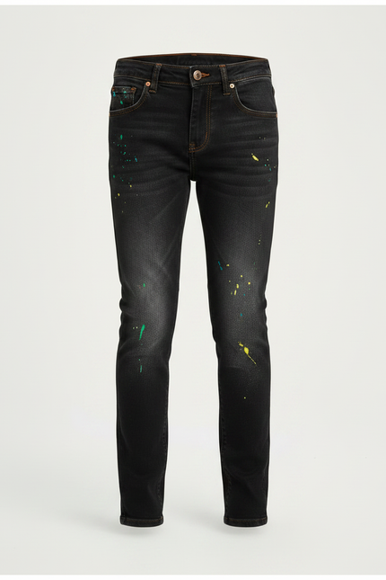 Pantalon Noir Slim Garçon Peinture Décontracté - Jean - vue 3