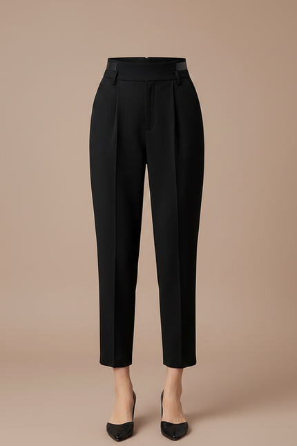 Pantalon Noir Plissé Taille Haute Élégant Femme - Gabardine - vue 3