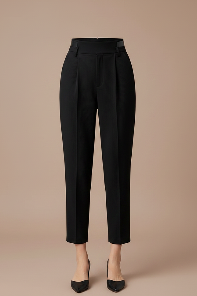 Pantalon Noir Plissé Taille Haute Élégant Femme - Gabardine - vue 3