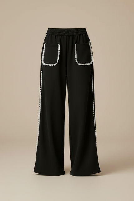 Pantalon Noir Ample Dentelle Décontracté Femme - Molleton - vue 3
