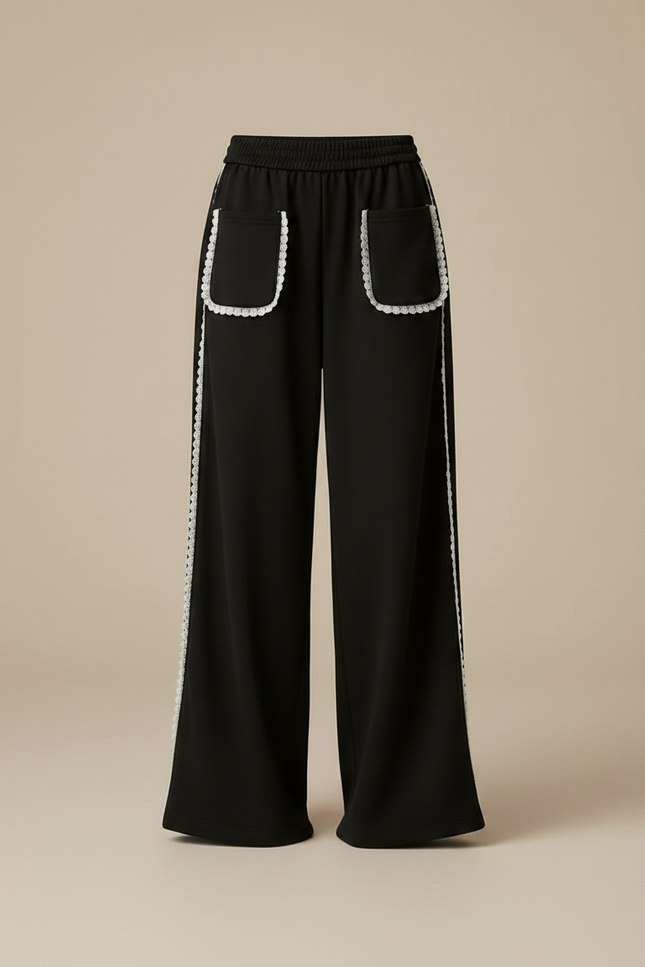 Pantalon Noir Ample Dentelle Décontracté Femme - Molleton - vue 3