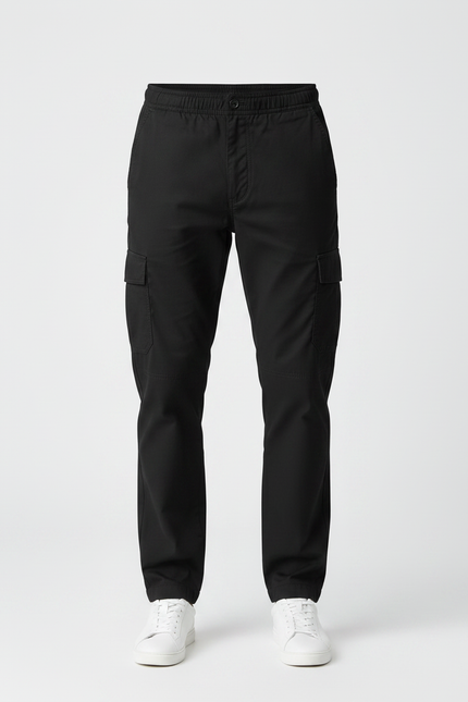 Pantalon Noir Cargo Coton Décontracté Ample Homme - vue 3