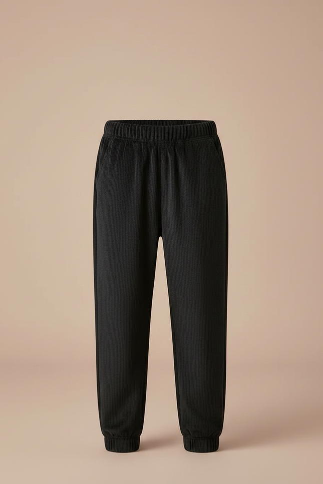 Pantalon Noir Côtelé Décontracté Enfant Brodé Ours - Cordé - vue 3