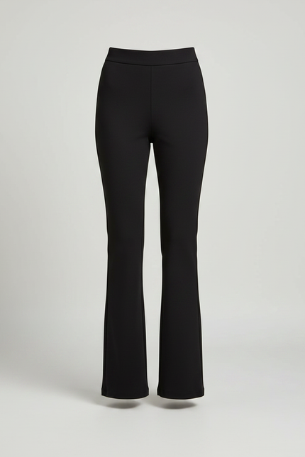 Pantalon Noir Évasé Taille Haute Élégant Stretch - Polyester - vue 3