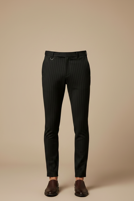 Pantalon Noir Rayures Fines Slim Habillé Homme - Laine - vue 3
