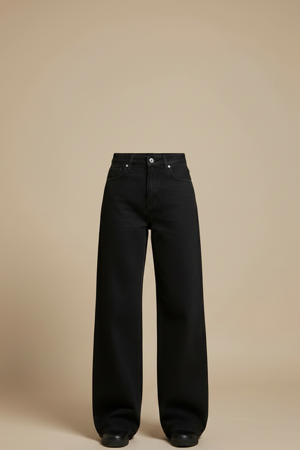 Pantalon Noir Large Décontracté Taille Haute Femme - Jean - vue 3