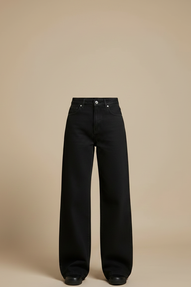Pantalon Noir Large Décontracté Taille Haute Femme - Jean - vue 3