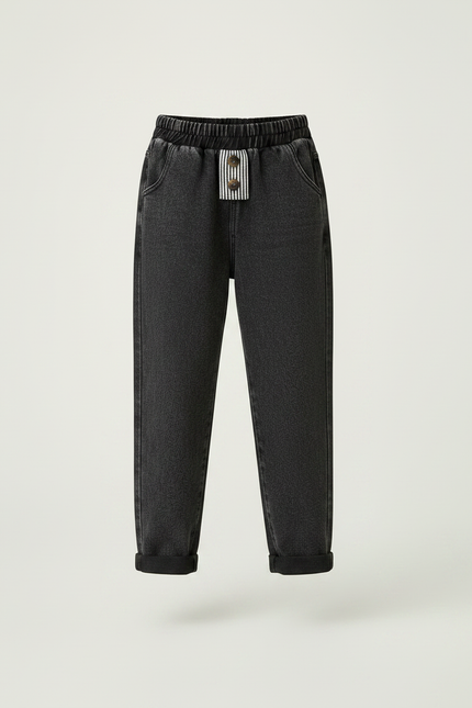 Pantalon Noir Denim Ample Enfant Décontracté Ceinture Élastique - Jean - vue 3