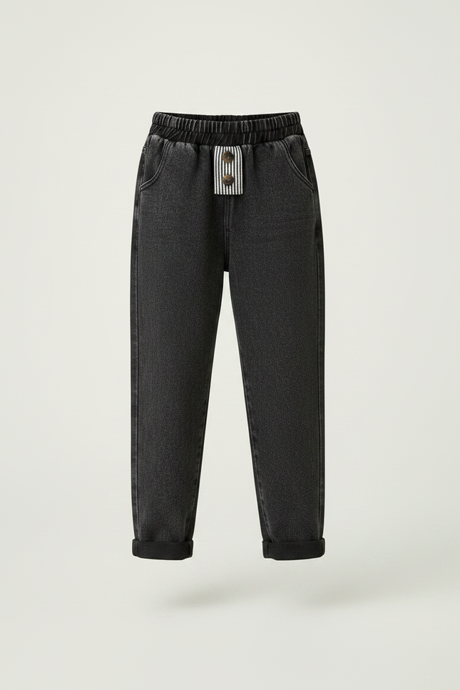 Pantalon Noir Denim Ample Enfant Décontracté Ceinture Élastique - Jean - vue 3