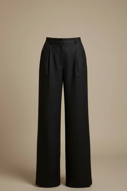 Pantalon Noir Large Taille Haute Fluide Chic - Lin - vue 3