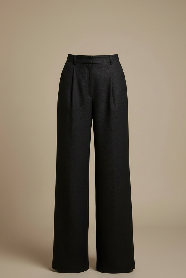 Pantalon Noir Large Taille Haute Fluide Chic - Lin - vue 3