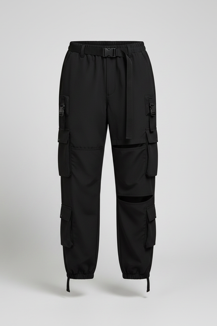 Pantalon Noir Cargo Streetwear Femme Déchiré - Polyester - vue 3