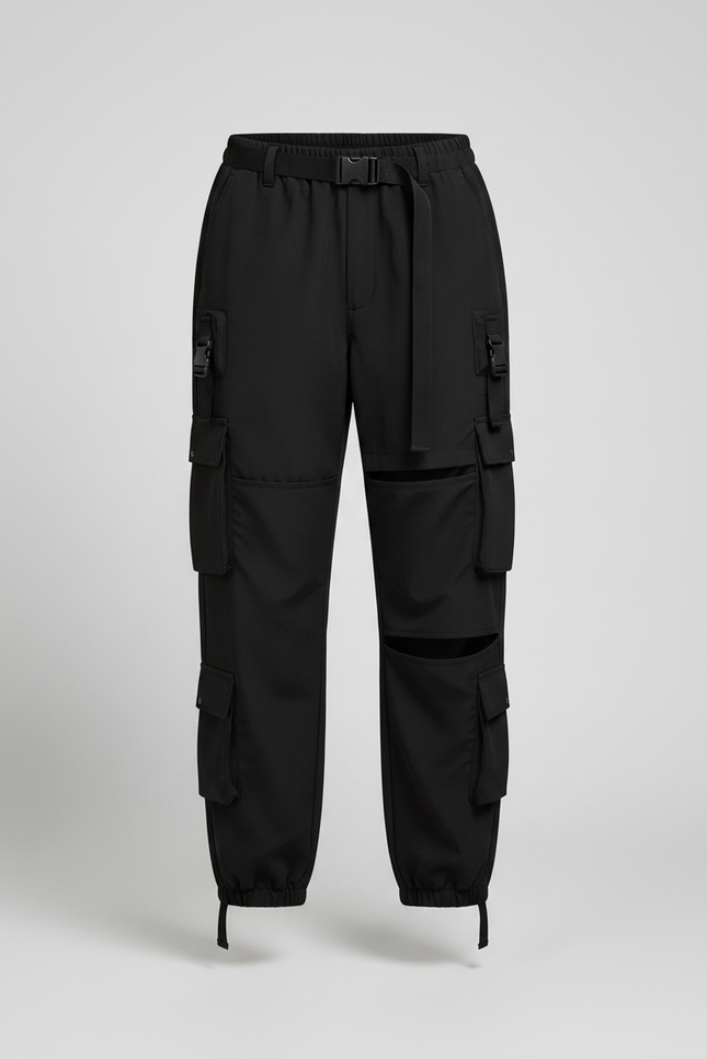 Pantalon Noir Cargo Streetwear Femme Déchiré - Polyester - vue 3