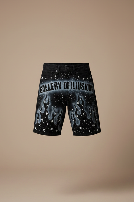 Pantalon Noir Court Imprimé Flammes Décoré Strass Homme - Jean - vue 3
