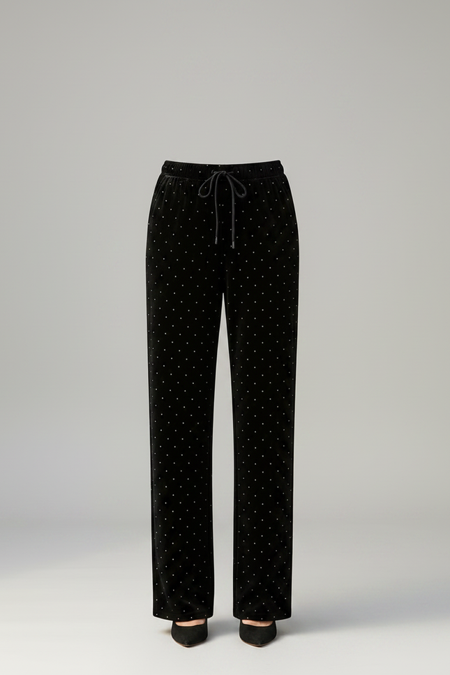 Pantalon Noir Velours Ample Brillant Élégant Fluide - vue 3