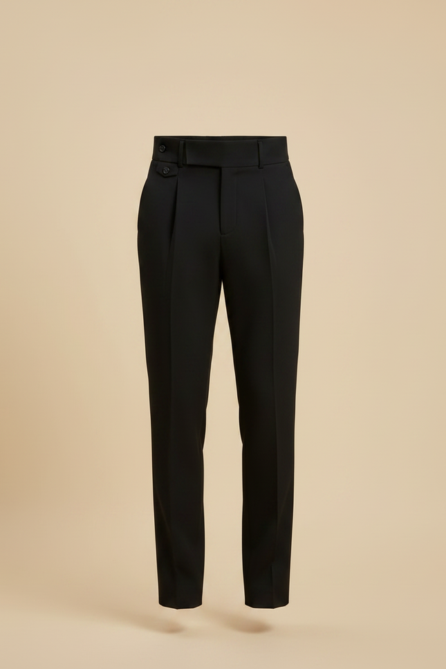 Pantalon Noir Homme Plissé Taille Haute Élégant - Gabardine - vue 3