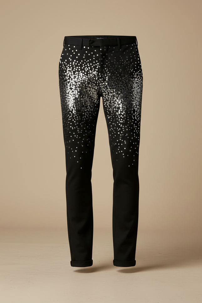 Pantalon Noir Pailleté Slim Homme Scintillant Élégant - Polyester - vue 3