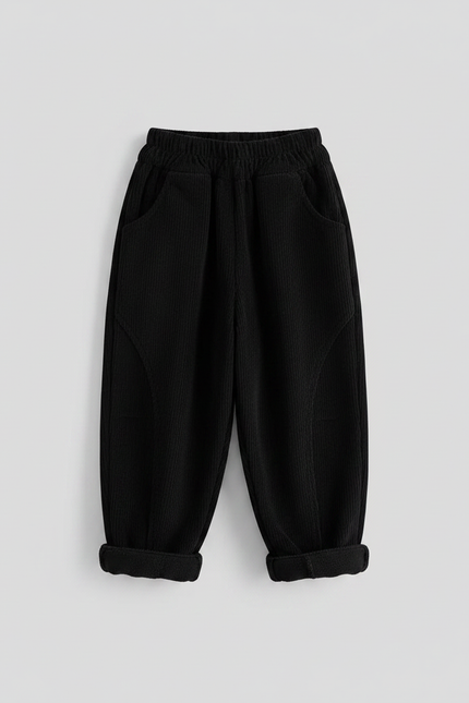 Pantalon Noir Côtelé Ample Décontracté Élastique - Cordé - vue 2
