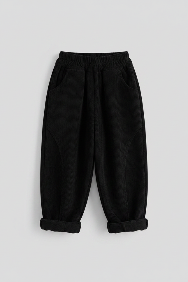 Pantalon Noir Côtelé Ample Décontracté Élastique - Cordé - vue 2