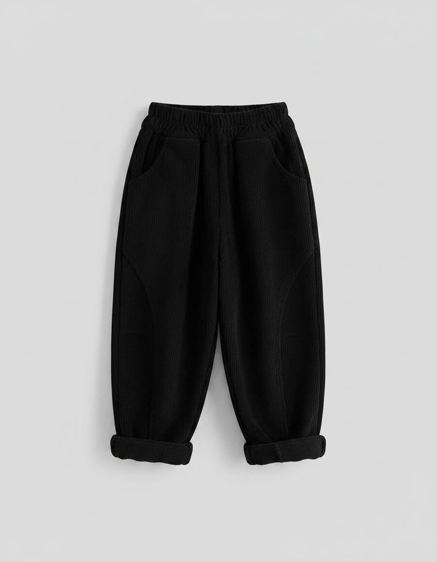 Pantalon Noir Côtelé Ample Décontracté Élastique - Cordé - vue 2