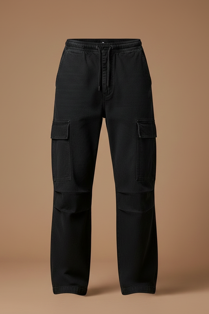 Pantalon Noir Cargo Ample Coton Décontracté Homme - vue 3