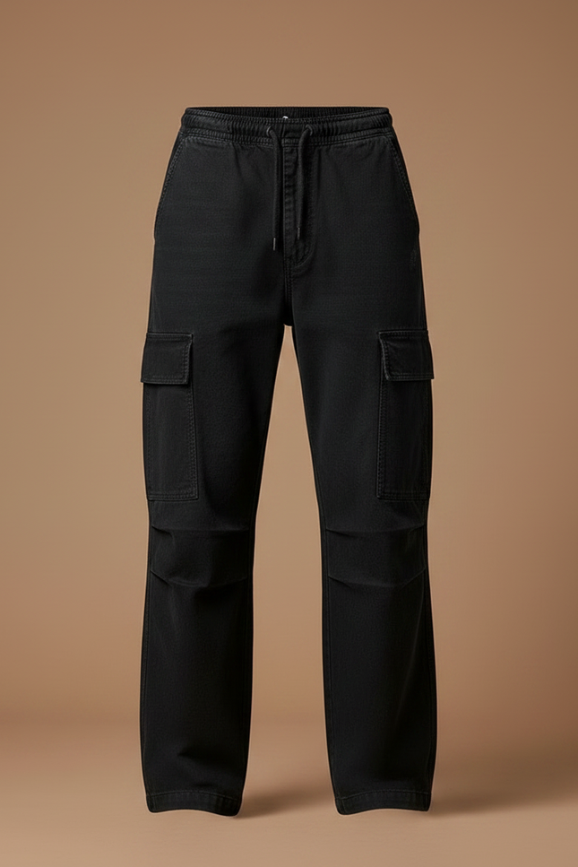 Pantalon Noir Cargo Ample Coton Décontracté Homme - vue 3
