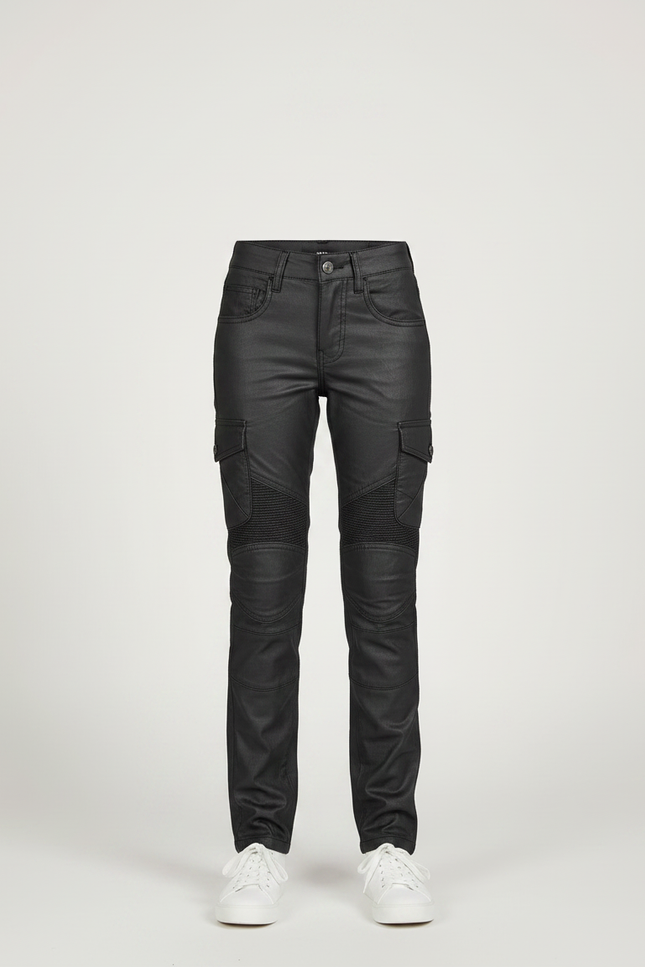 Pantalon Noir Moto Côtelé Enfant Enduit - Simili cuir - vue 3