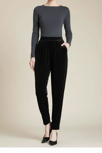 Pantalon Carotte Fluide Noir - Velours - vue 3