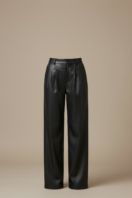 Pantalon Noir Similicuir Ample Plissé Taille Haute - Simili cuir - vue 3