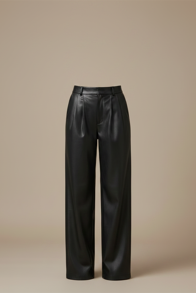 Pantalon Noir Similicuir Ample Plissé Taille Haute - Simili cuir - vue 3