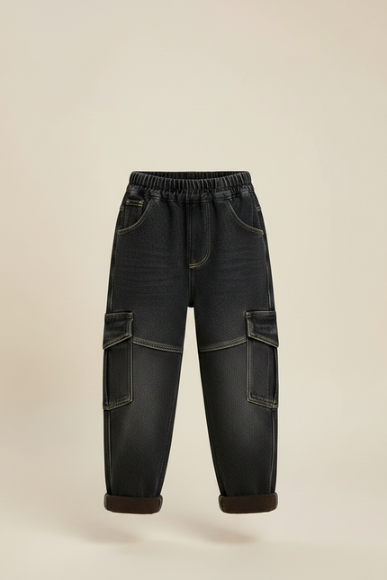 Pantalon Noir Cargo Ample Molletonné Enfant - Jean - vue 3