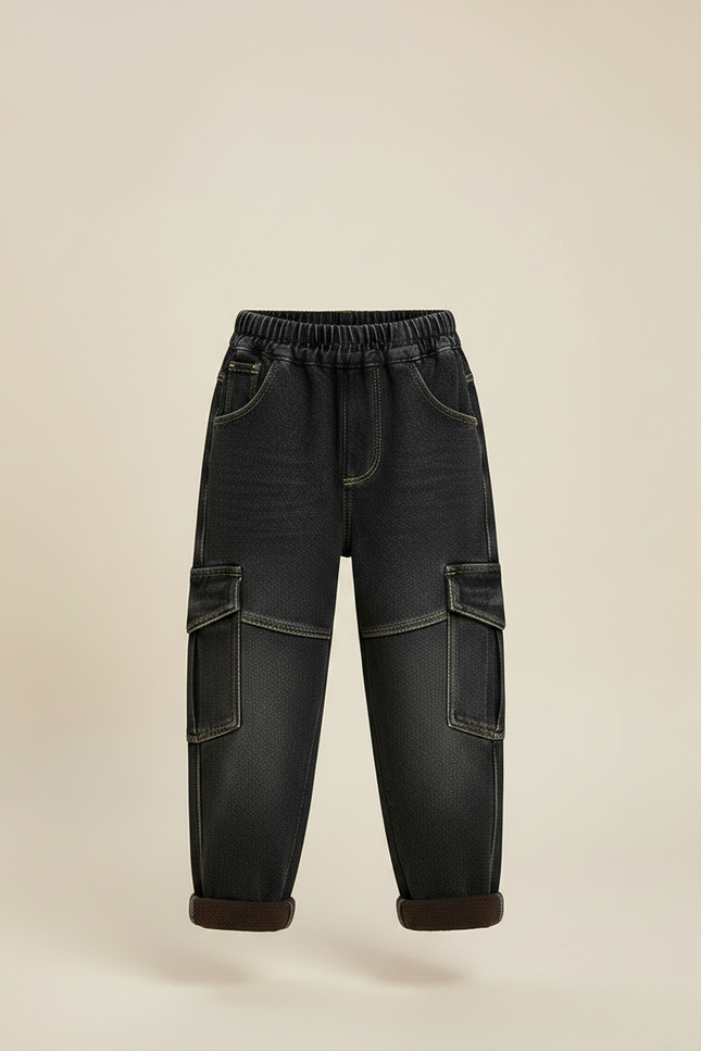 Pantalon Noir Cargo Ample Molletonné Enfant - Jean - vue 3