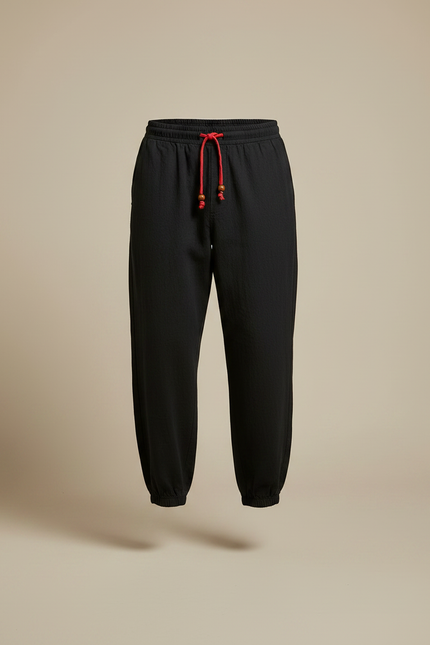 Pantalon Noir Harem Coton Lin Ample Décontracté - vue 3