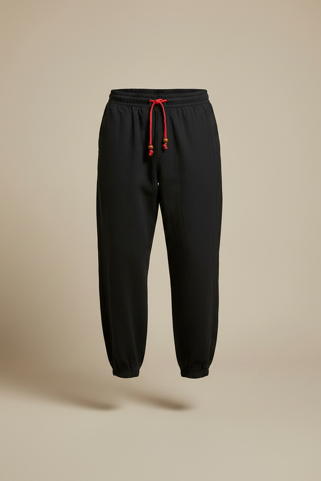 Pantalon Noir Harem Coton Lin Ample Décontracté - vue 3