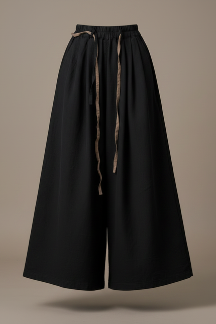 Pantalon Noir Ample Coton Lin Vintage Décontracté - vue 3