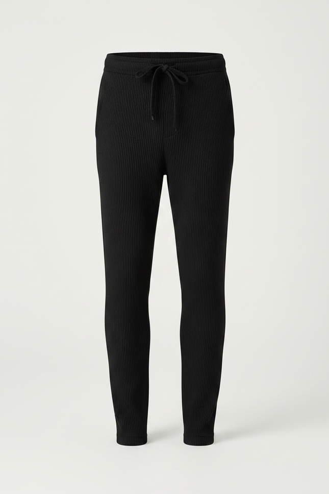 Pantalon Noir Côtelé Ajusté Confortable Homme - Maille - vue 3