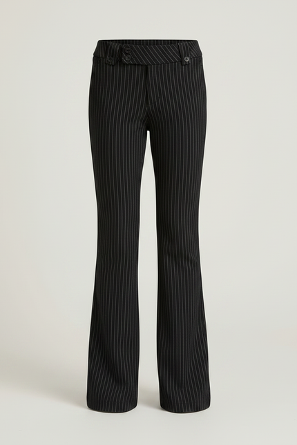 Pantalon Noir Rayé Évasé Ajusté Élégant Fille - Gabardine - vue 3