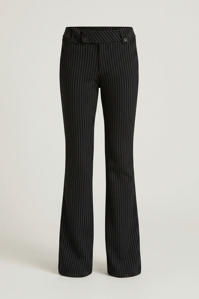 Pantalon Noir Rayé Évasé Ajusté Élégant Fille - Gabardine - vue 3
