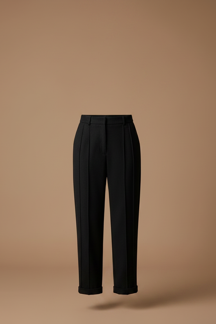 Pantalon Noir Plissé Droit Élégant Décontracté Femme - Laine - vue 3