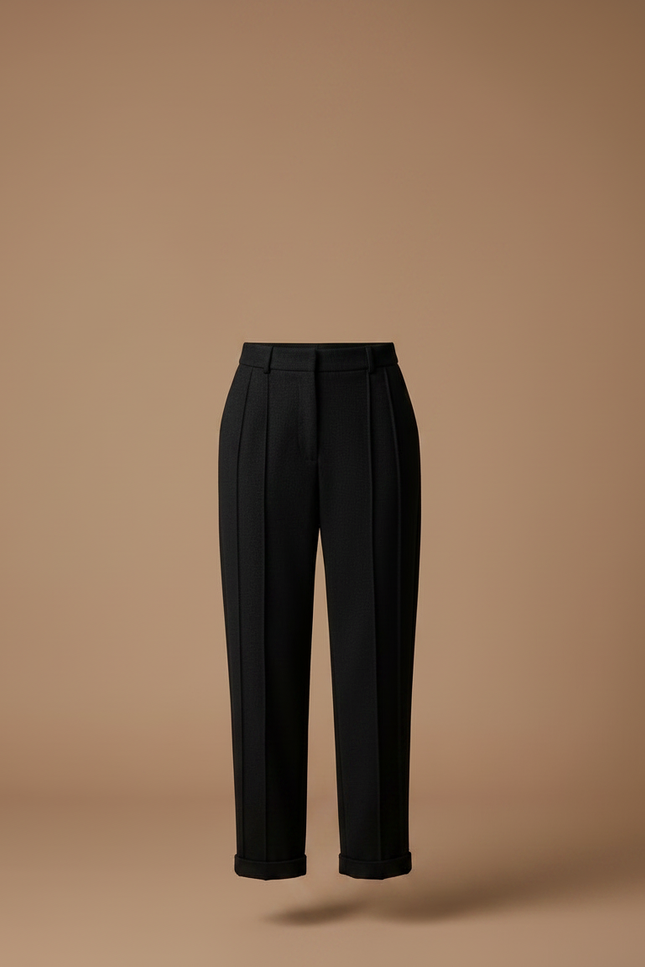 Pantalon Noir Plissé Droit Élégant Décontracté Femme - Laine - vue 3