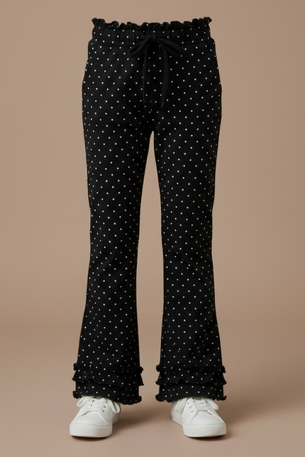 Pantalon Noir Fille Évasé Pois Coton Volants - vue 3