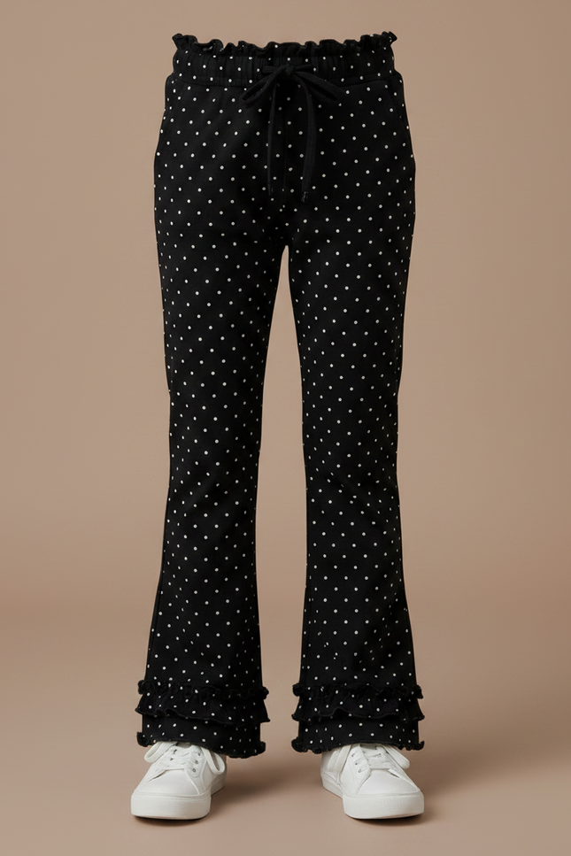 Pantalon Noir Fille Évasé Pois Coton Volants - vue 3