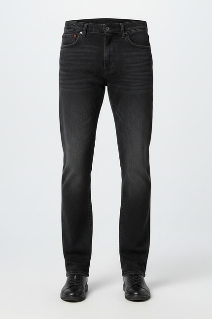 Pantalon Noir Délavé Droit Effiloché Décontracté Homme - Jean - vue 3